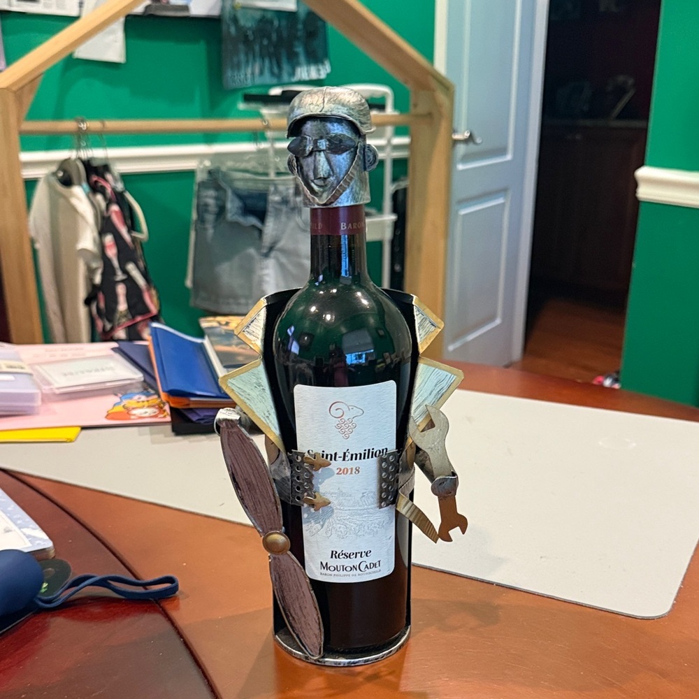 Decorative Metal Wine Bottle Holder - Antique Bronze Finish